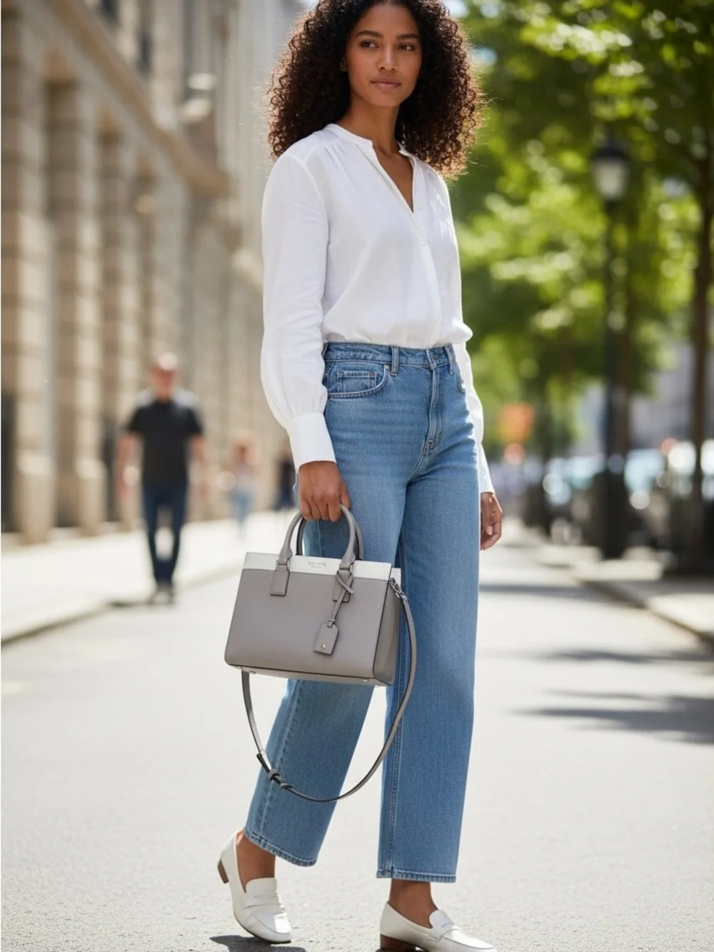 kate spade Gray and Light Gray Colorblock Leather Satchel